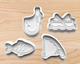 Cortadores de galletas de pesca: pez, señuelo, barco, caña