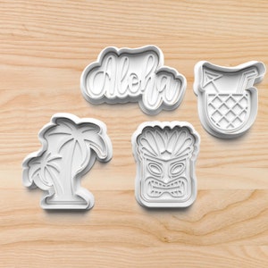 Tiki/Luau Party Cookie Cutters with Stamps || Hawaiian || Aloha || Palm Tree || Tiki God Mask || Fondant || Polymer Clay Cutter || Embosser