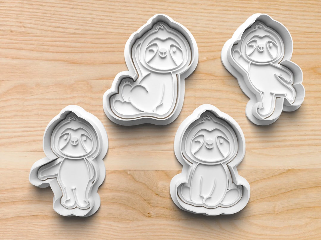 Sloth Cookie Cutter & Stamp 2pc/ea 3D Printed Cookie Cutter Sloth Mold Clay Stamp Biscuit Stamp