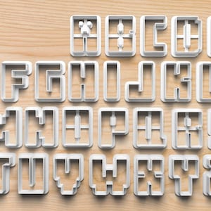 Pixel Alphabet Cookie Cutter Set – Full 26pc Block Font Cutters Featuring Bold Letters for Gamer Party Cookies, Name Bakes or Crafts