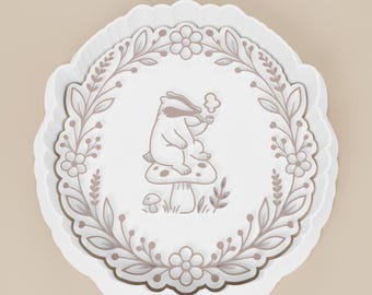 Badger Cookie Cutter | Floral Border Woodland Animal | Cottagecore Mushroom Baking Supplies
