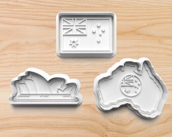 Australia Cookie Cutter Set: Sydney Opera House, Flag & Map