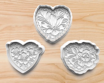 Floral Heart Valentine Cookie Cutter & Stamp Set