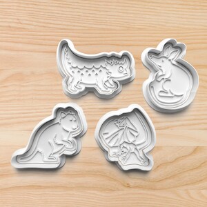 Australian Animal Cookie Cutter Set – Quokka, Bilby, Thorny Devil & Frilled Lizard – Cute Outback Wildlife Stamps