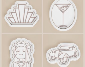 Art Deco Cookie Cutter Set: 1920s Flapper, Car, Martini (Set of 4)