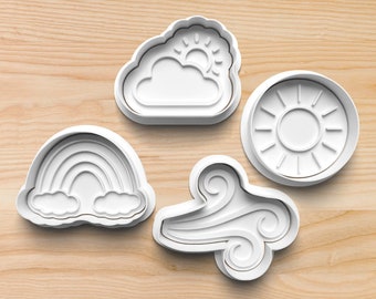 Weather Cookie Cutter and Stamps || Rainbow Cookie Cutter || Windy Cookie Cutter || Cloudy Sun Cookie Cutter || Meteorology Cookie Cutters