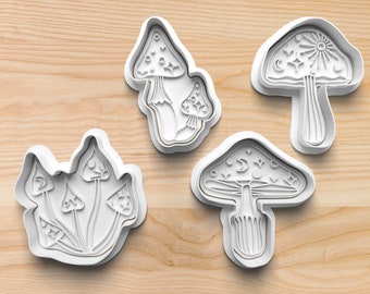 Magic Mushroom Cookie Cutters with Stamps || Magical Mushrooms || Biscuit Cutter || Fondant Embosser || Clay Mold Press