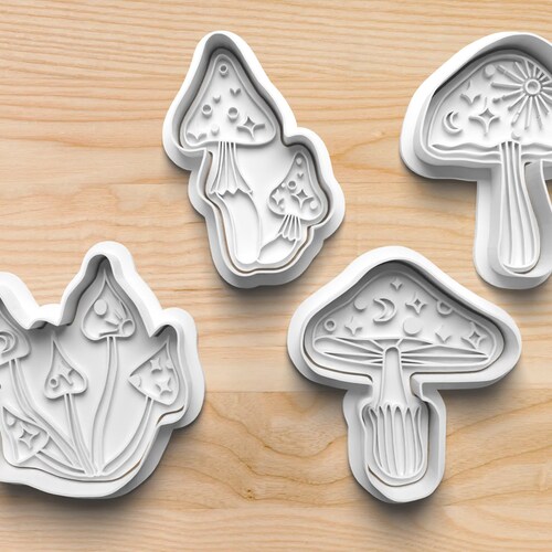 Magic Mushroom Cookie Cutters with Stamps || Magical Mushrooms || Biscuit Cutter || Fondant Embosser || Clay Mold Press