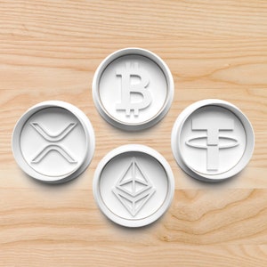 Crypto Coin Cookie Cutter Set – Bitcoin, Ethereum, XRP and Tether Stamps – Funny Crypto Party & Tech Gift Bake Mold