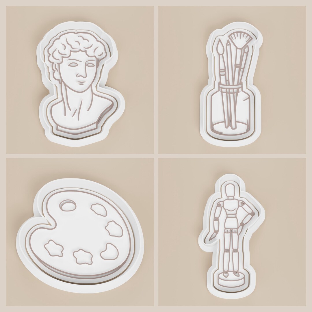 Classical Art Cookie Cutter Set: Palette, Bust, Mannequin, Brushes - Etsy