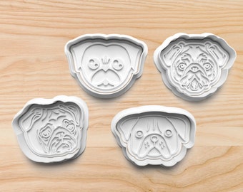 Pug Face Cookie Cutter Set: 4 Unique Dog Stamps