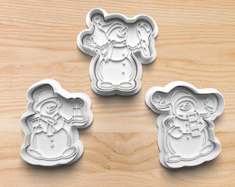 Christmas Snowmen Cookie Cutters  || 3 Options || 3d Printed Cookie Cutter || Cookie Stamp || Biscuit Stamp || Winter Cookies