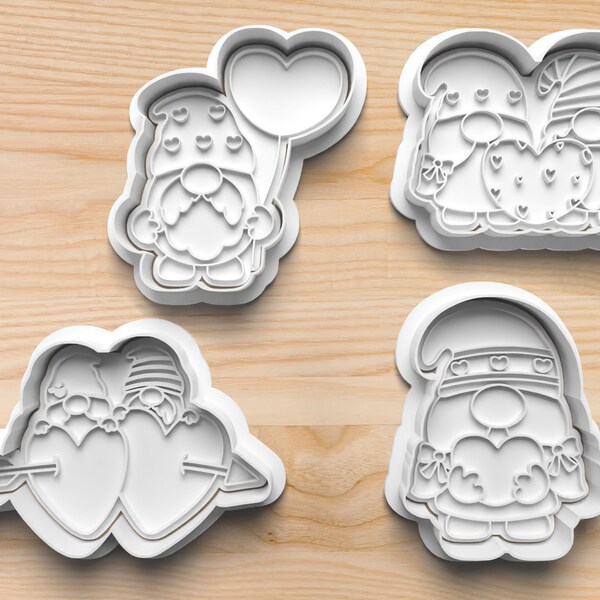 Love Gnomes Cookie Cutter & Stamps || 3d Printed Cookie Cutter || Cookie Stamp || Cookie Embosser || Polymer Clay Cutter || Fondant