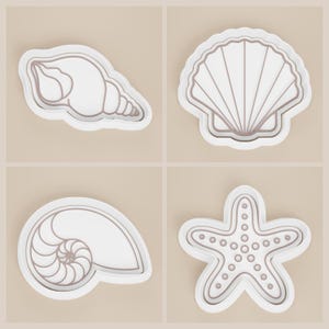 Seashell Cookie Cutter & Stamp Set | Starfish, Nautilus, Scallop, Cone Drill Shapes