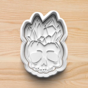 Gothic Skull Cookie Cutter & Stamp for Halloween Baking – 3D Printed Bejeweled Skull Mold for Sugar Cookies or Clay Crafts