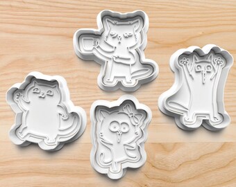 Funny Cat Cookie Cutter Set: Whimsical Kitty Baking Stamps