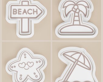Beach Theme Cookie Cutters: Starfish, Palm Tree, Beach Sign
