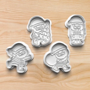 Santa Claus Cookie Cutter Set – 4 Festive Santa Cookie Stamps with Gifts, Tree, Sack & Dancing Pose – Christmas Baking Tools for Holiday Fun