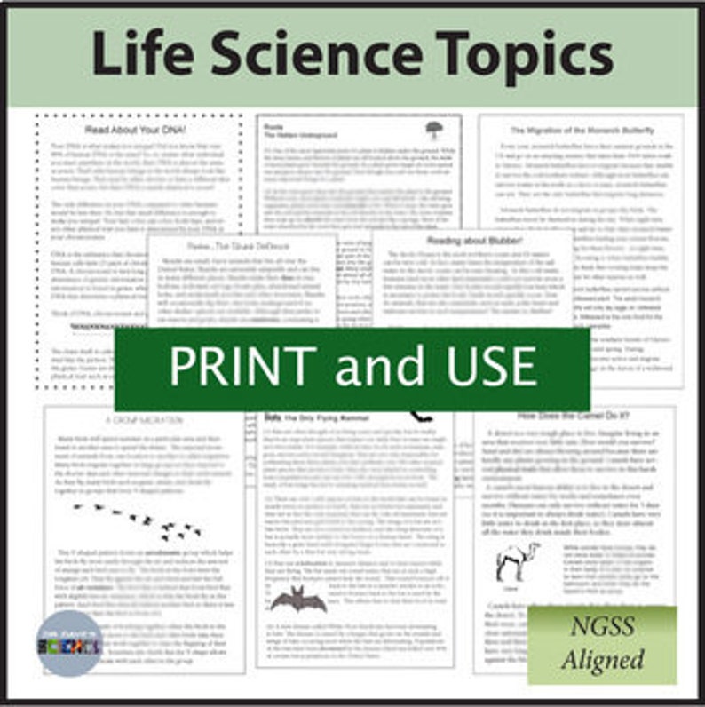 Science Reading Comprehension Passages and Questions Life Science ...