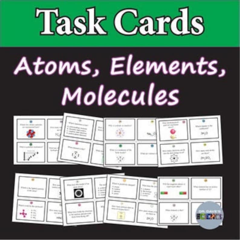 Atoms Elements and Molecules Task Cards, Review Science Etsy