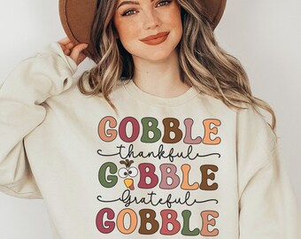 Thanksgiving Gobble Turkey Graphic Sweatshirt, Fall Holiday Outfit