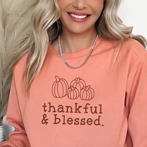 Thankful & Blessed Sweatshirt, Thanksgiving Sweater, Womens Holiday Sweatshirt, Cute Fall Pumpkin, Family Sweater, Funny Thanksgiving Party