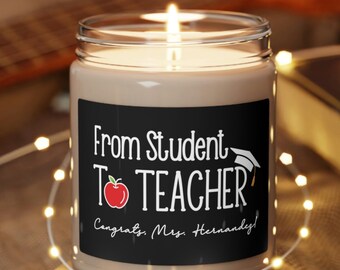 Personalized Teacher Graduation Soy Candle Gift, Custom Name
