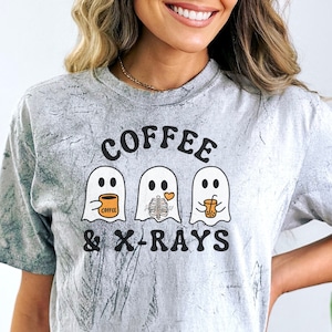 Xray Tech Halloween Shirt, Comfort Color Tee, Fall Radiology, Funny Halloween, Coffee Ghost T-shirt, X-ray Technologist Gift, Coffee Lover