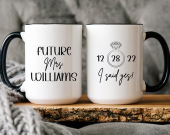 Custom Future Mrs. Mug, Personalized Engagement Gift, Bridal Shower Mug (15oz)