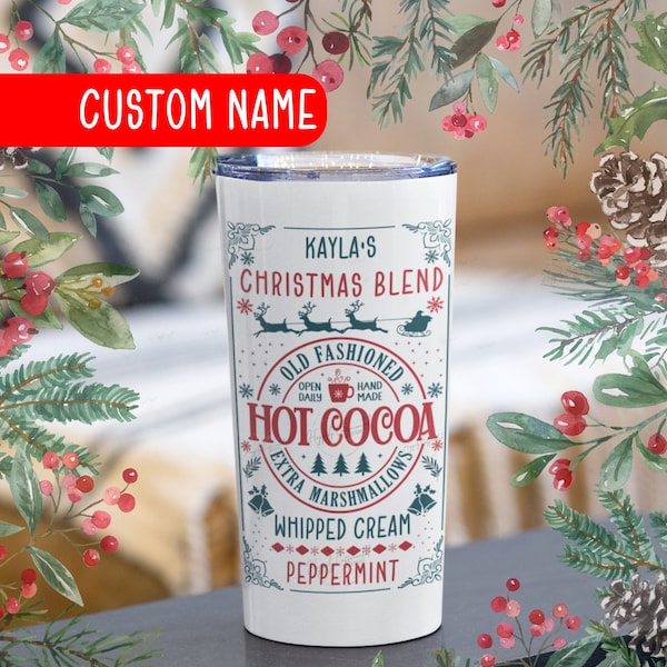 Hot Cocoa Christmas Tumbler 20oz, Personalized Kids hot chocolate mug, Custom Christmas gift, hot chocolate, Vintage, Holiday Coffee Lover