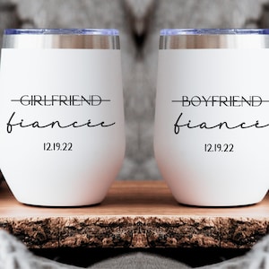 Engagement Gifts for Couples - Boyfriend Girlfriend Wine glasses - Fiance  Gifts for Him and Her - Newly Engaged Unique Glasses