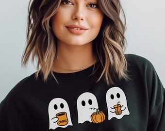 Halloween Ghost Coffee Sweatshirt, Spooky Season Crewneck
