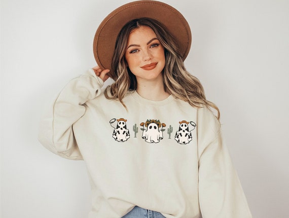 Western Ghost Cow Sweatshirt, Funny Halloween Cowboy Sweater
