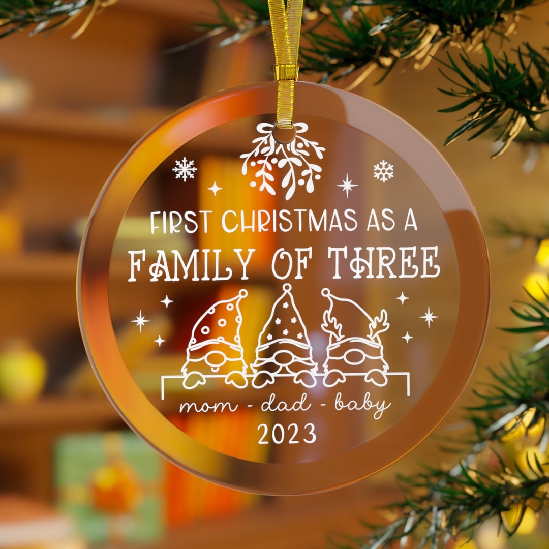 First Christmas As Family Of 3 Personalized Glass Ornament, Baby New B