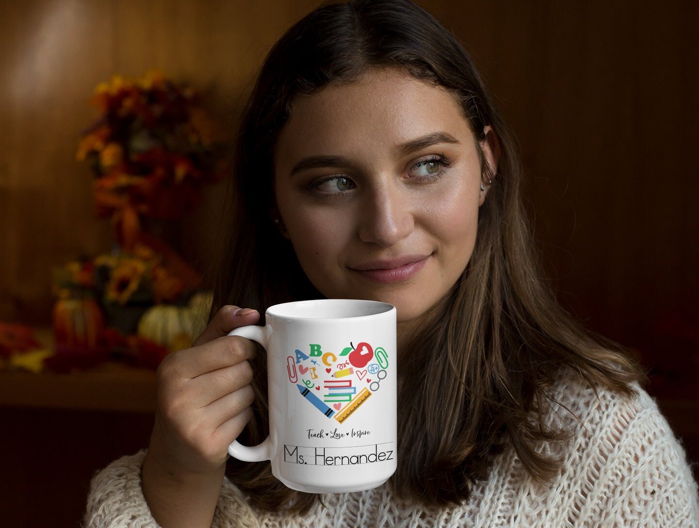Personalized Teacher Mug, Teach Love Inspire, 15oz Coffee Cup, Teacher Graduation, Elementary, Pre K, Student Teacher, Back to School Gift