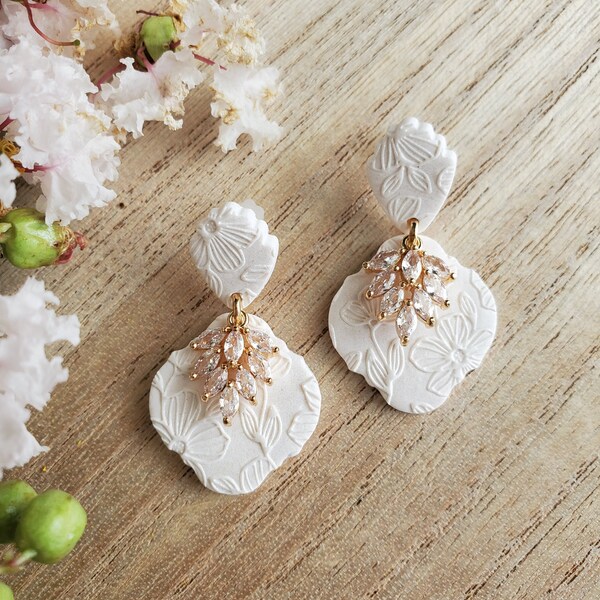 White Floral Dangle Earrings for Wedding or any Special Occasion