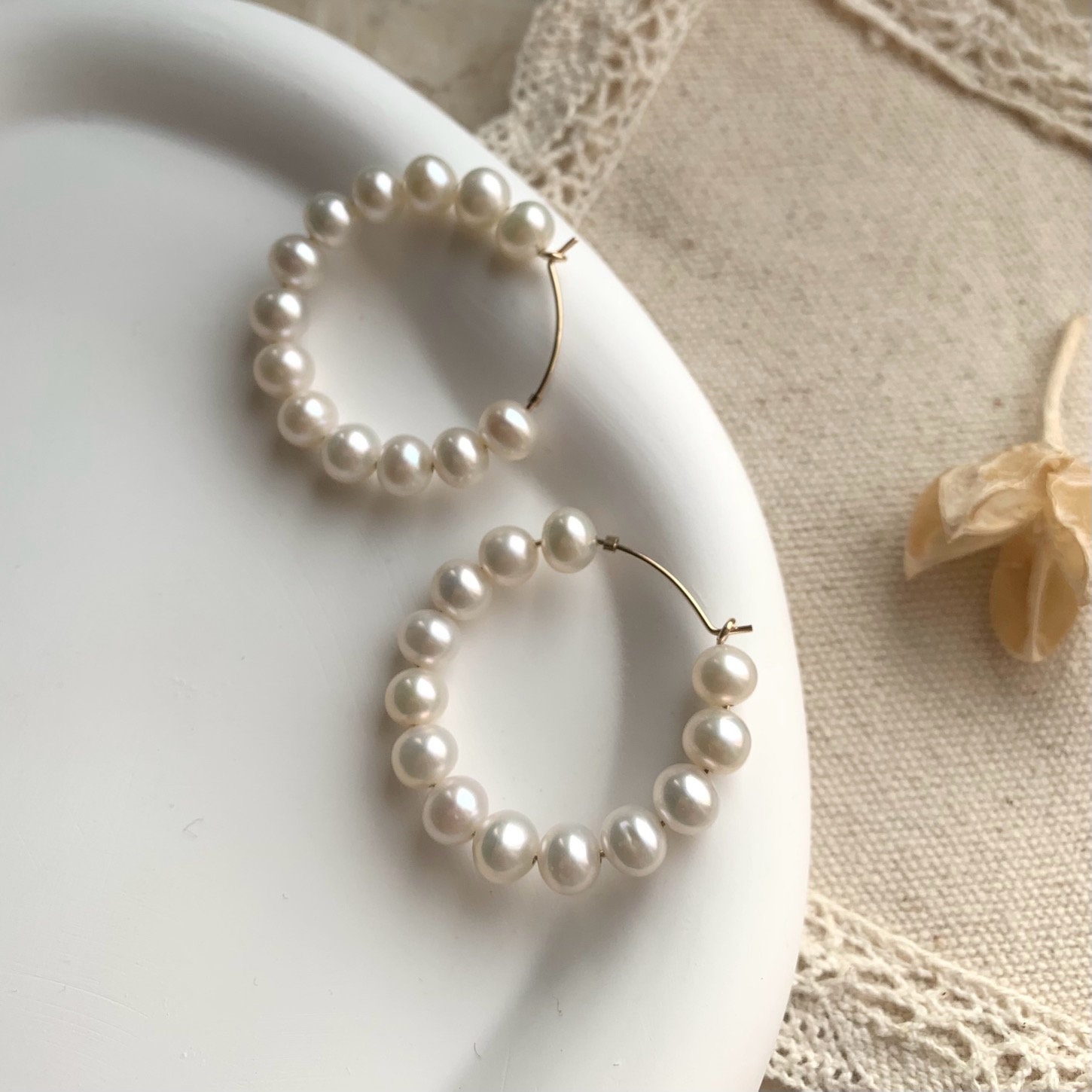 14K Gold Filled Large Pearl Hoop Earrings, Freshwater Multi Big Wedding/Bridal Gift For Her
