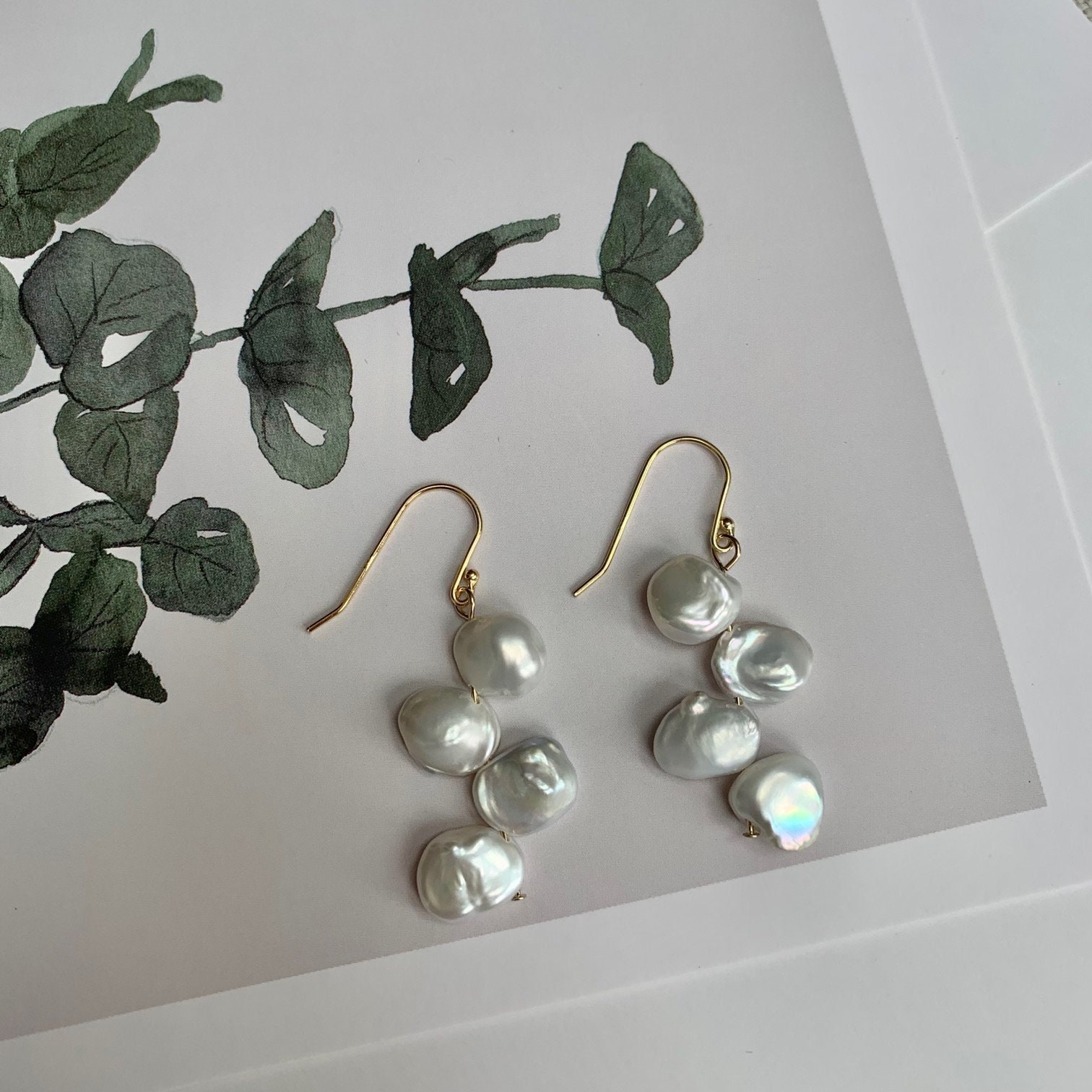 Gold Plated Silver Irregular Keshi Baroque Pearl Drop Earrings, Desiger Unique Gift For Her