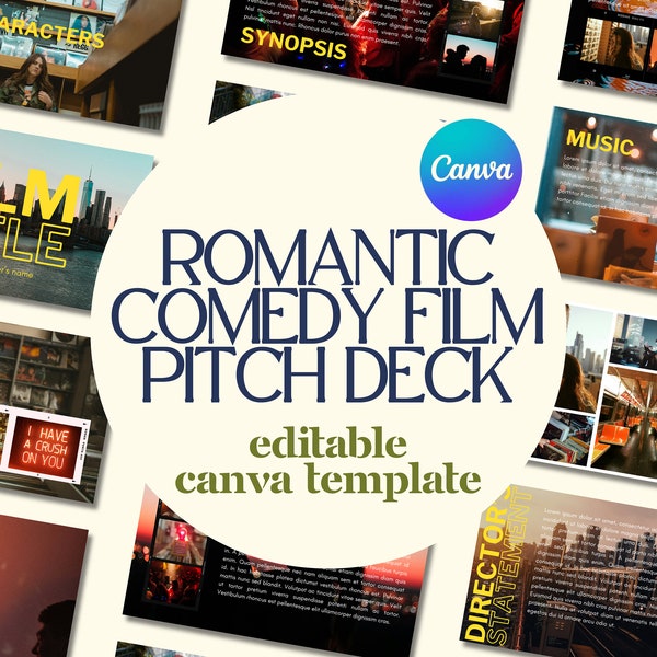 Professional Romantic Comedy, Comedy, Dramatic, Cinematic Film Pitch Deck Template | Canva Editable Template Link | Film Pitch Presentation