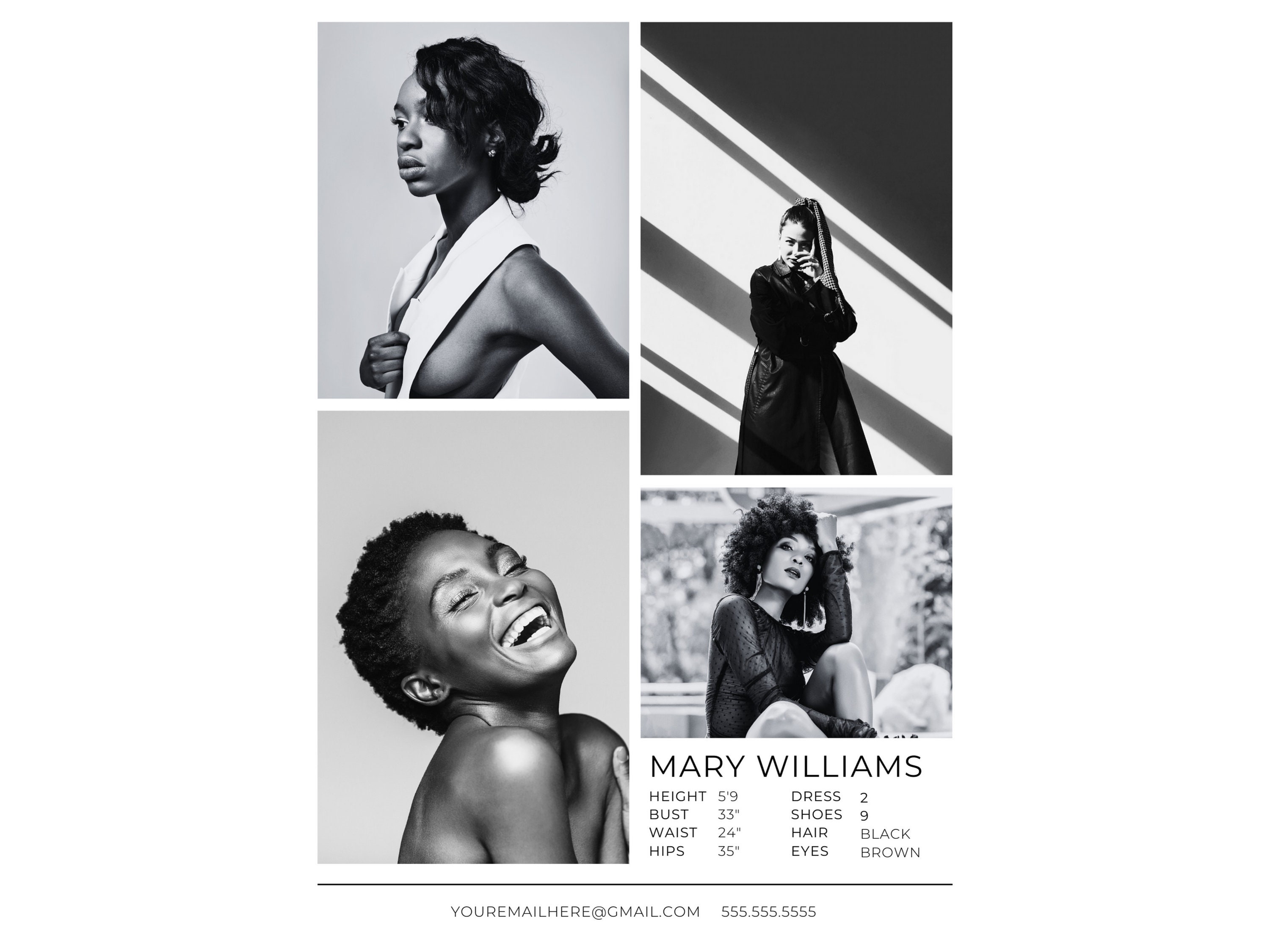 Modeling Card Design Model Comp Card Template | Professional Modeling Card | Model Compcard ...