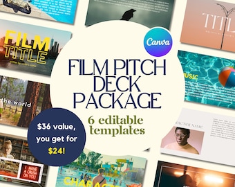Pacchetto di modelli di pitch deck per film / Pitch deck per film indipendenti, drammatici, noir e commedie romantiche / Link al modello Canva / Modello di pitch professionale per film