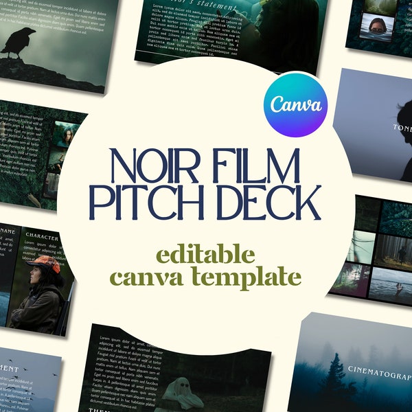 Professional Noir, Thriller, Dramatic, Cinematic Film Pitch Deck Template | Canva Editable Template Link | Film Pitch Presentation