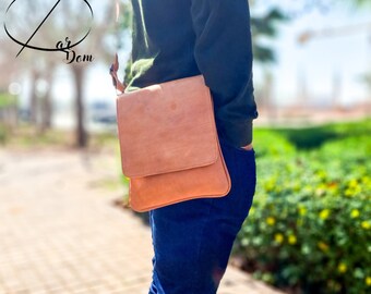 Handmade Leather Crossbody Bag: Brown Messenger Shoulder Bag