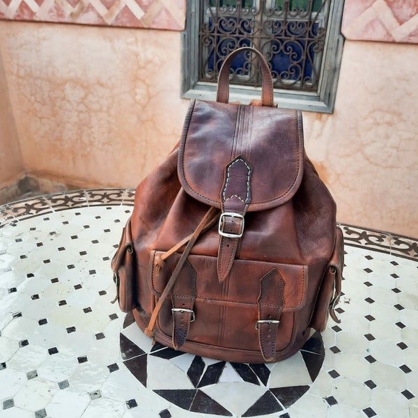 Vintage Leather Backpack, Moroccan Backpacks for men and women