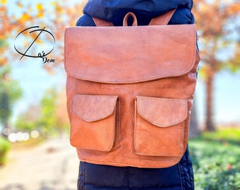 Boho Braun Ziegenleder Rucksack: Handgemachter marokkanischer Stil