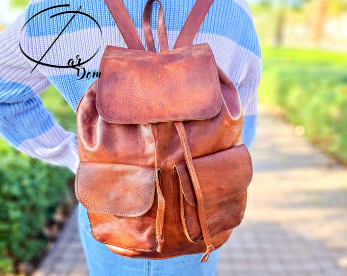 Classic Leather Backpack Leather Vintage Look Bag Etsy