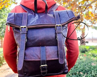 Handmade Moroccan Leather Backpack: Large Brown Travel Rucksack