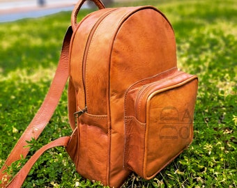 Handmade Full-Grain Leather Backpack: Rustic Brown Moroccan Daypack