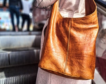 Handmade Goat Leather Tote Bag with Zipper
