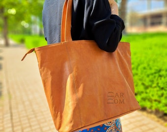 Handmade Brown Leather Tote Bag: Large Women's Purse
